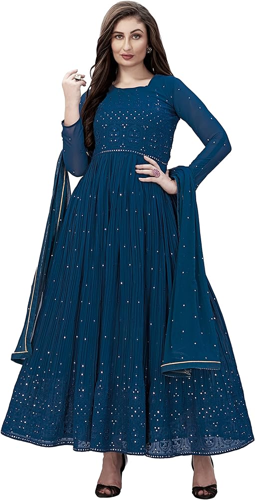 TRENDMALLS Women's Georgette Embroidery Partywear Anarkali Tunic Tops/Kurti Suit Set